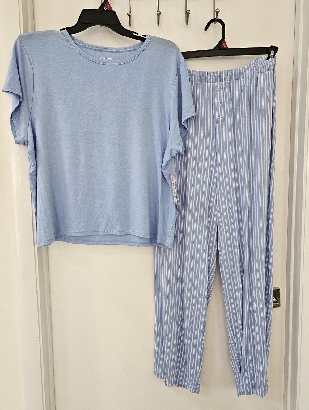 Joyspun Womens Pajama Set NWT 2X 18W 20W Blue Stripe Short Sleeve T-Shirt Pants